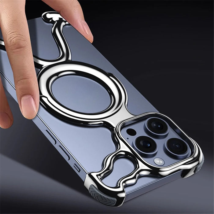 For iPhone 13 Pro Max Frameless Case Compatible with MagSafe Hard PC Electroplating Bumper Cover - Bright Silver - 5
