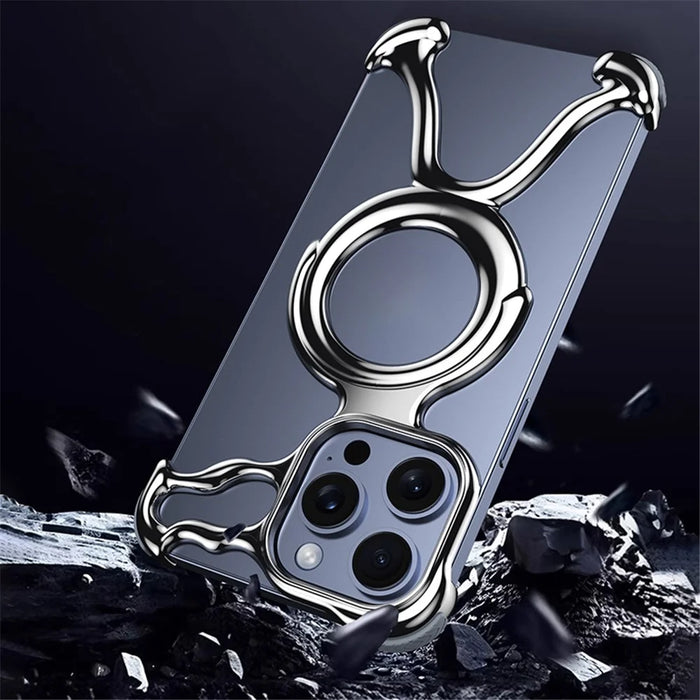 For iPhone 13 Pro Max Frameless Case Compatible with MagSafe Hard PC Electroplating Bumper Cover - Bright Silver - 6