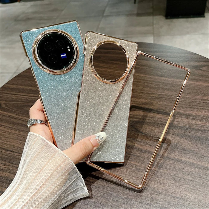 For vivo X Fold3 Case Hard PC Bling Glitter Slim Protective Phone Cover - Gradient Gold - 4