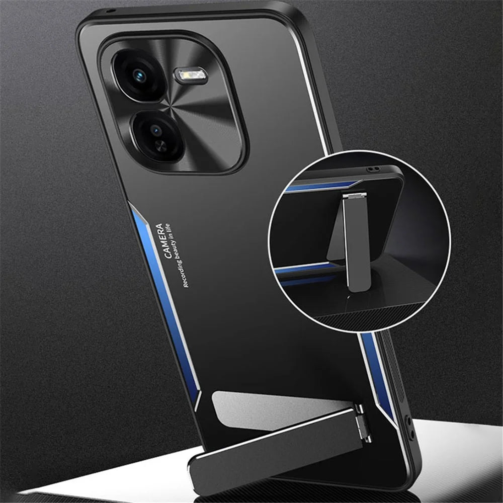 For vivo iQOO Z9x 5G   Case Aluminum Alloy + TPU Shockproof Phone Cover with Kickstand - Blue - 2