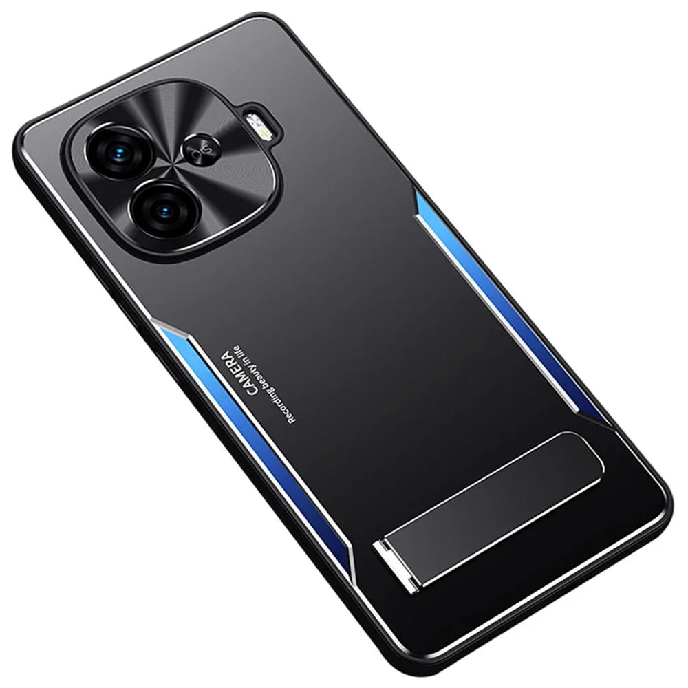 Phone Case for vivo iQOO Z9 5G / iQOO Z9 Turbo 5G Aluminum Alloy + TPU Shockproof Cover Kickstand Phone Shell - Blue - 1
