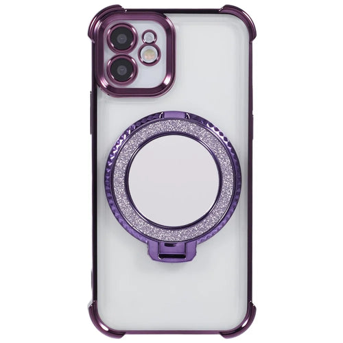 For iPhone 11 Anti-Scratch Phone Case TPU Glitter Phone Cover with Kickstand and Mirror - Dark Purple - 1