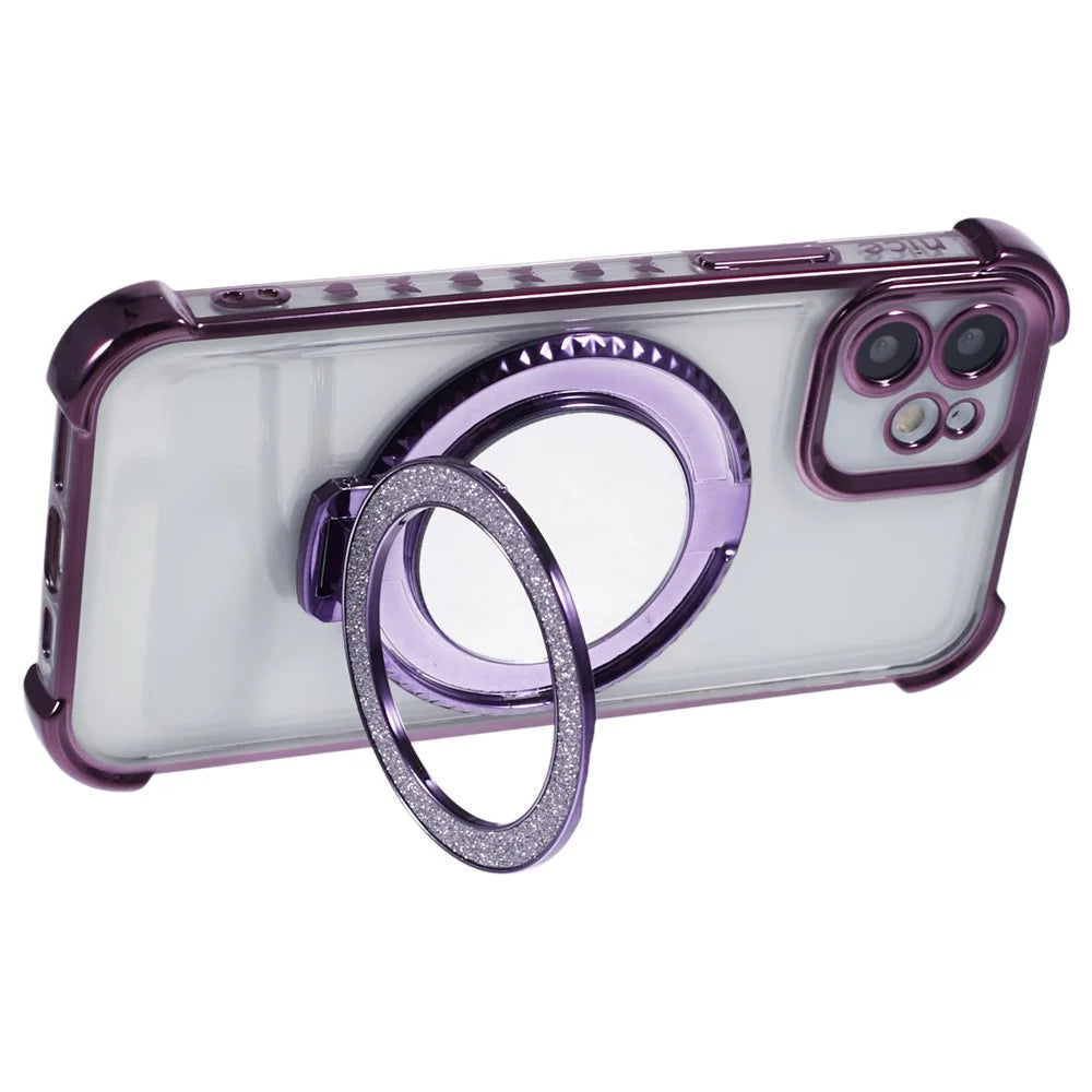 For iPhone 11 Anti-Scratch Phone Case TPU Glitter Phone Cover with Kickstand and Mirror - Dark Purple - 4