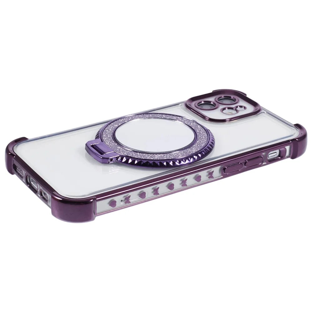 For iPhone 11 Anti-Scratch Phone Case TPU Glitter Phone Cover with Kickstand and Mirror - Dark Purple - 7