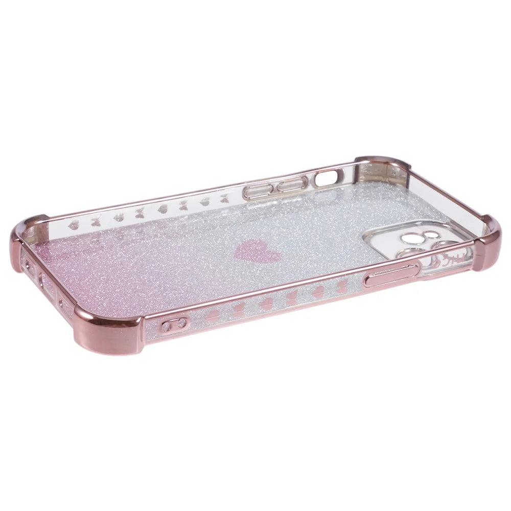 For iPhone 11 Drop Protection Cell Phone Case Heart Pattern TPU Glittery Powder Phone Cover - Pink - 6