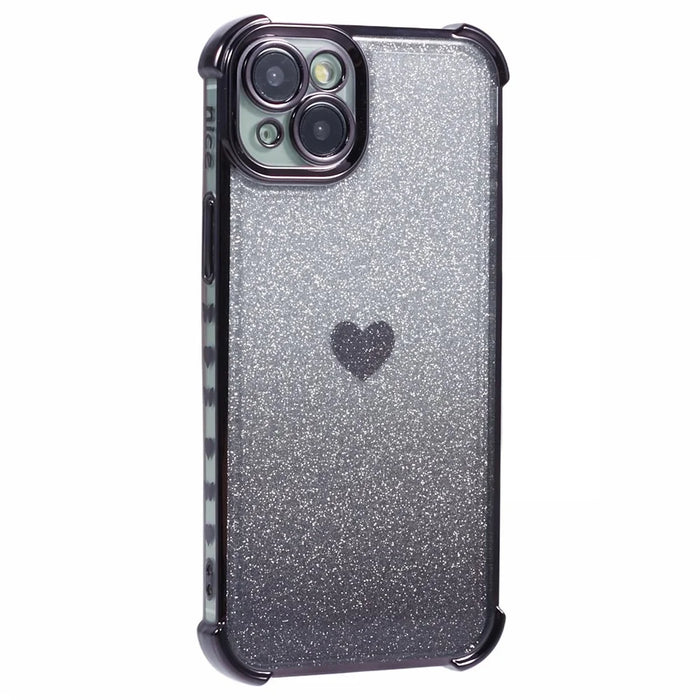 For iPhone 14 Drop Protection Phone Case Heart Pattern TPU Glittery Powder Phone Cover - Black - 3