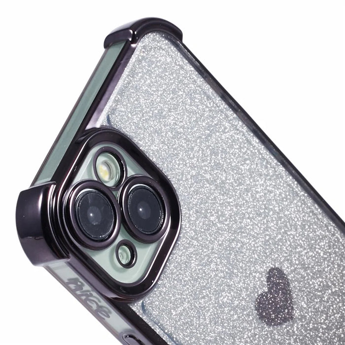 For iPhone 14 Drop Protection Phone Case Heart Pattern TPU Glittery Powder Phone Cover - Black - 6