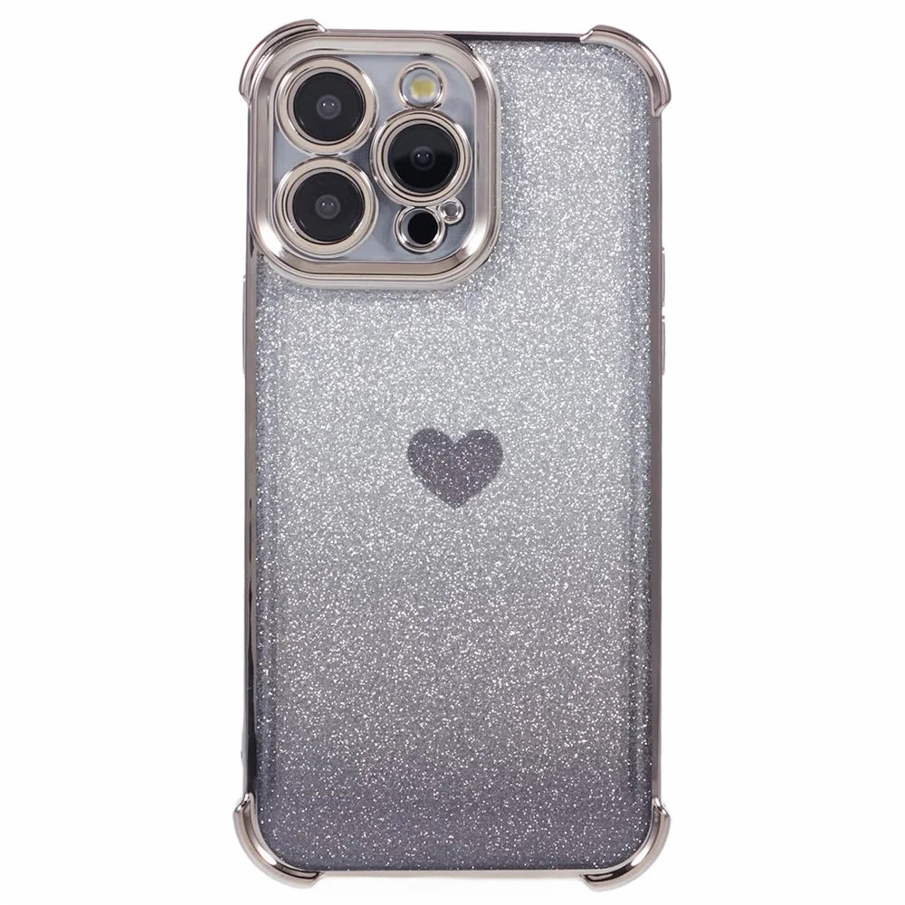 For iPhone 15 Pro   Phone Case Heart Pattern TPU Glittery Powder Cell Phone Cover - Grey - 1