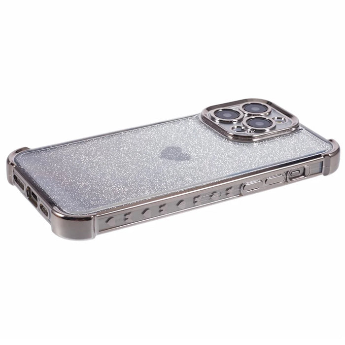 For iPhone 15 Pro   Phone Case Heart Pattern TPU Glittery Powder Cell Phone Cover - Grey - 4