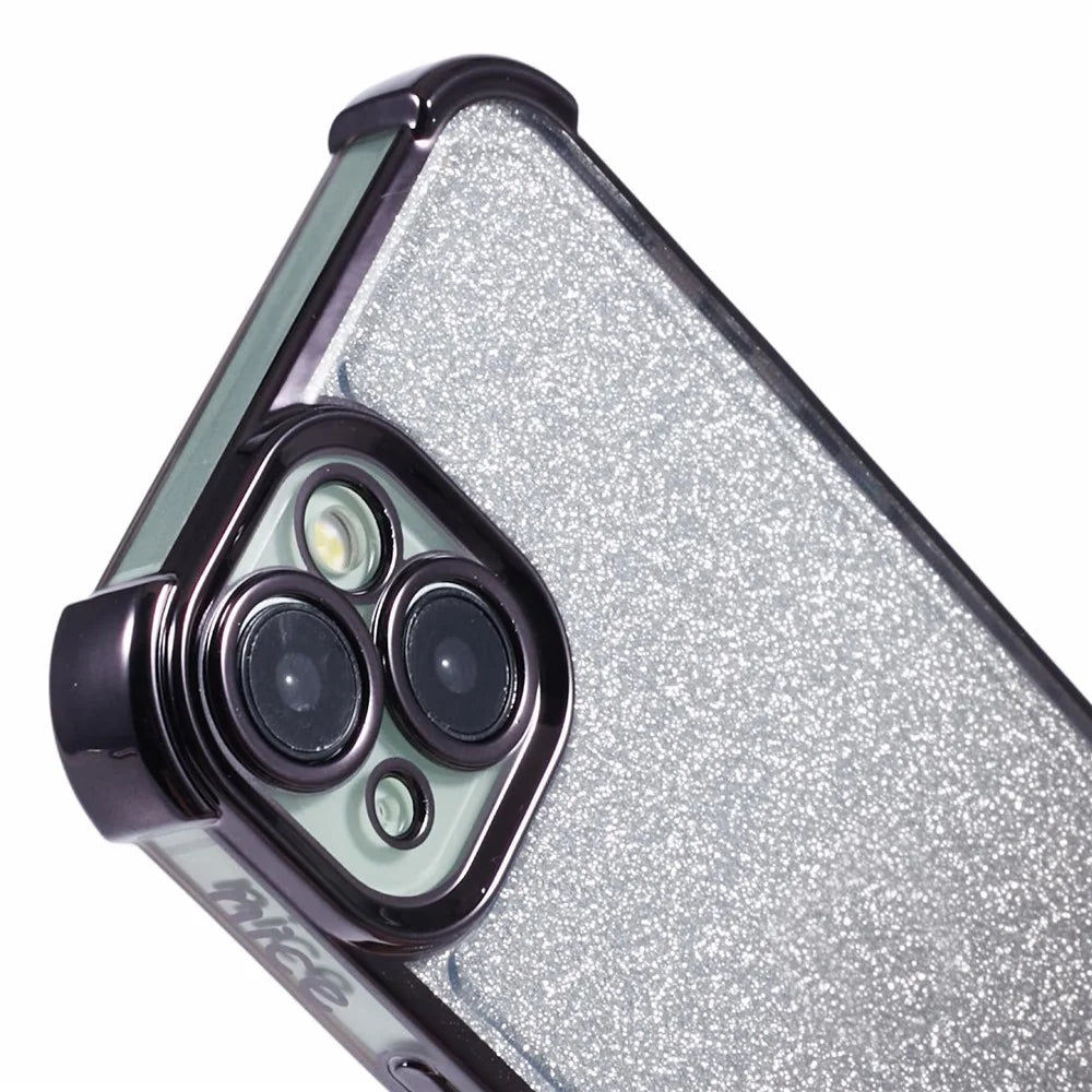 For iPhone 13 Electroplating Phone Case Glitter Powder Gradient Color TPU Phone Cover - Black - 6