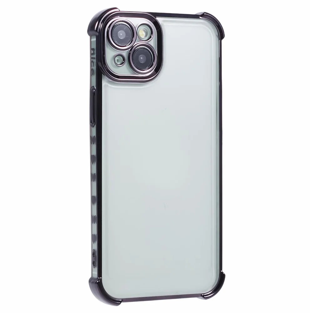 For iPhone 13 Case Electroplating Heart Pattern Edge TPU Clear Phone Cover - Black - 3