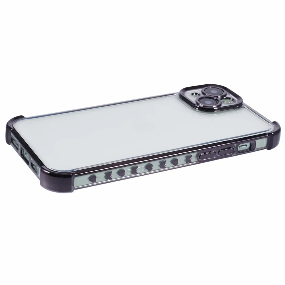 For iPhone 13 Case Electroplating Heart Pattern Edge TPU Clear Phone Cover - Black - 5