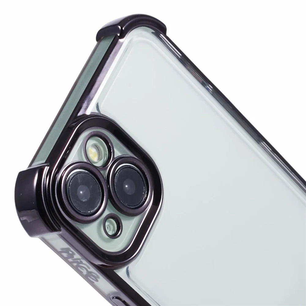 For iPhone 13 Case Electroplating Heart Pattern Edge TPU Clear Phone Cover - Black - 6