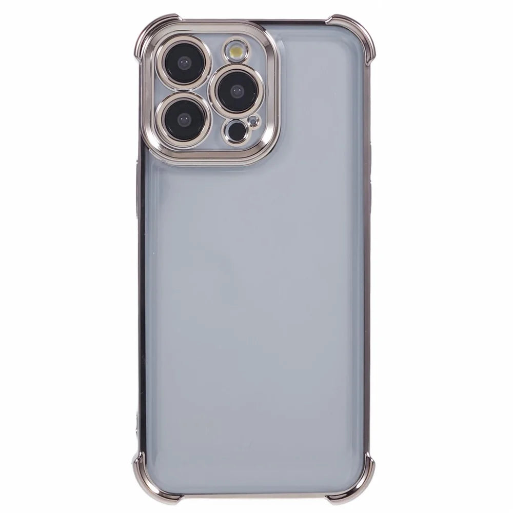 For iPhone 12 Pro Max Case Love Heart Frame Electroplated TPU Phone Cover - Grey - 1