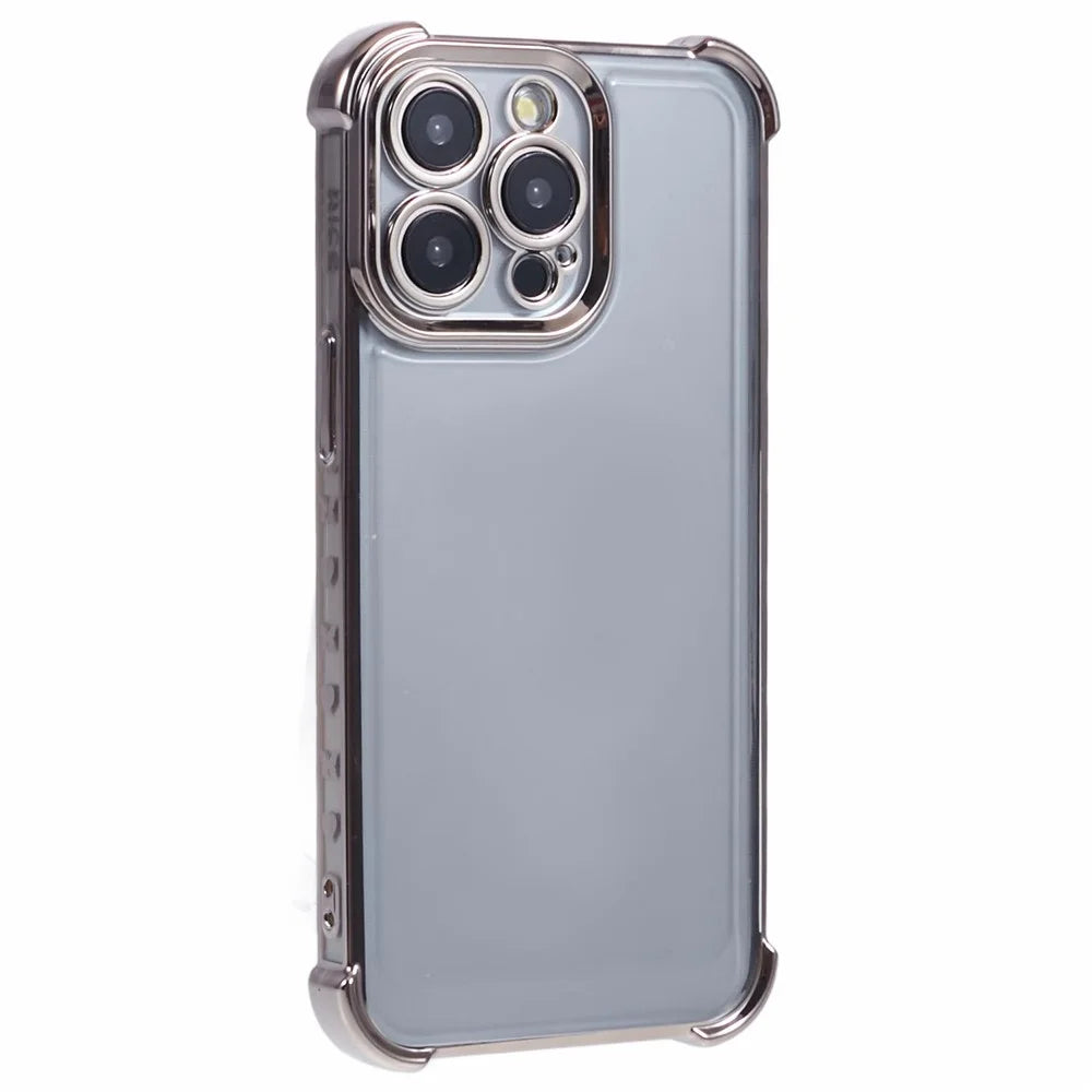For iPhone 12 Pro Max Case Love Heart Frame Electroplated TPU Phone Cover - Grey - 3