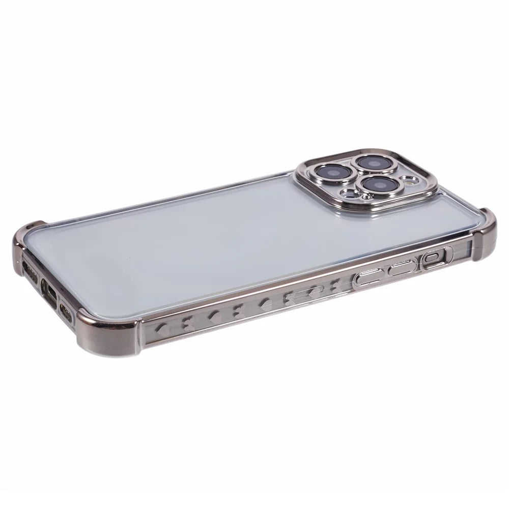 For iPhone 12 Pro Max Case Love Heart Frame Electroplated TPU Phone Cover - Grey - 4