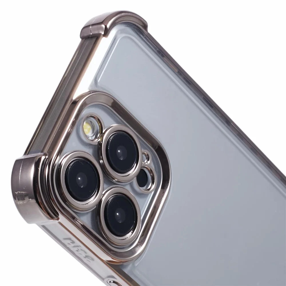 For iPhone 12 Pro Max Case Love Heart Frame Electroplated TPU Phone Cover - Grey - 5