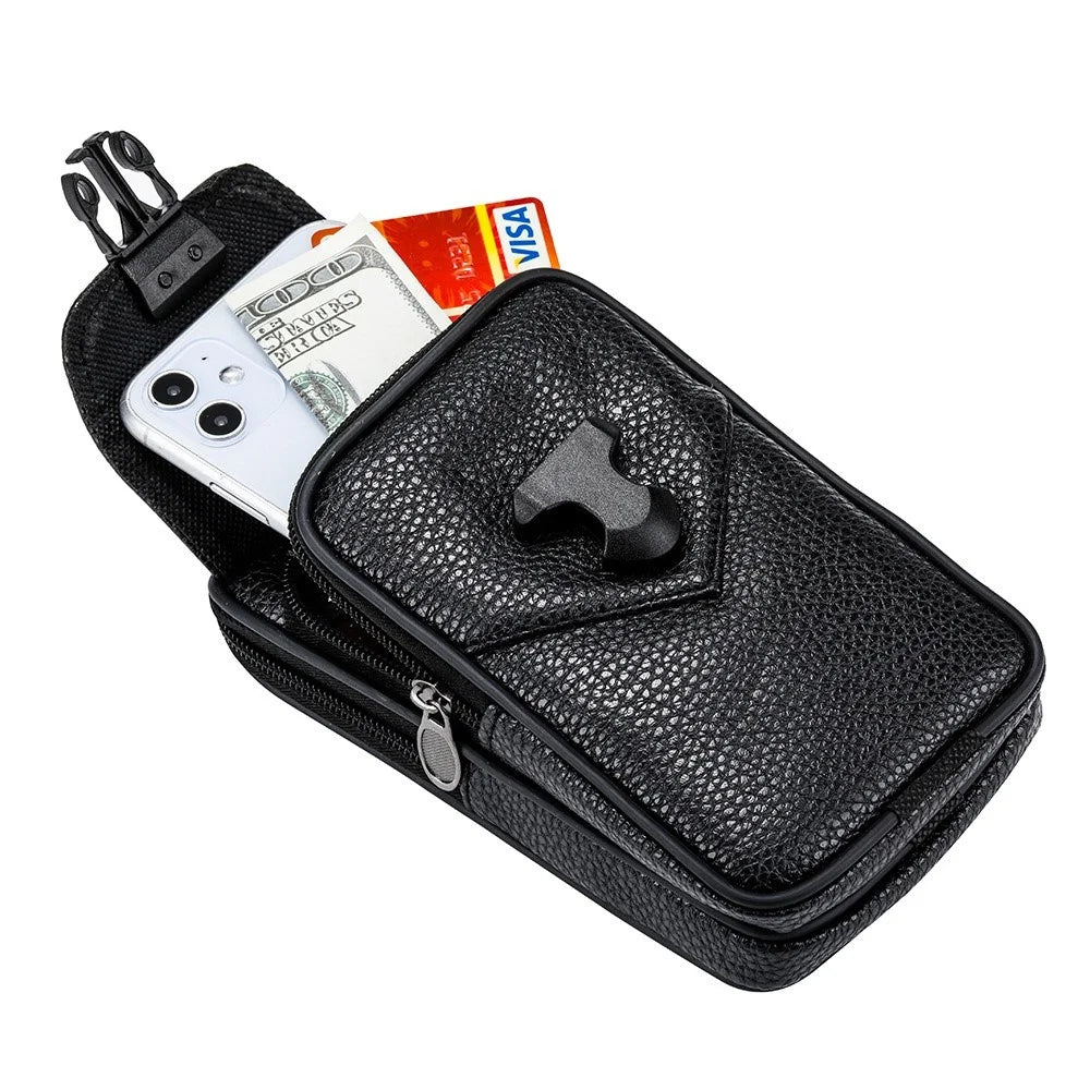 Multifunction Belt Phone Bag for Men PU Leather Waist Phone Case Cell Phone Bag with Outer Zippered Pouch (Vertical Version) - 4