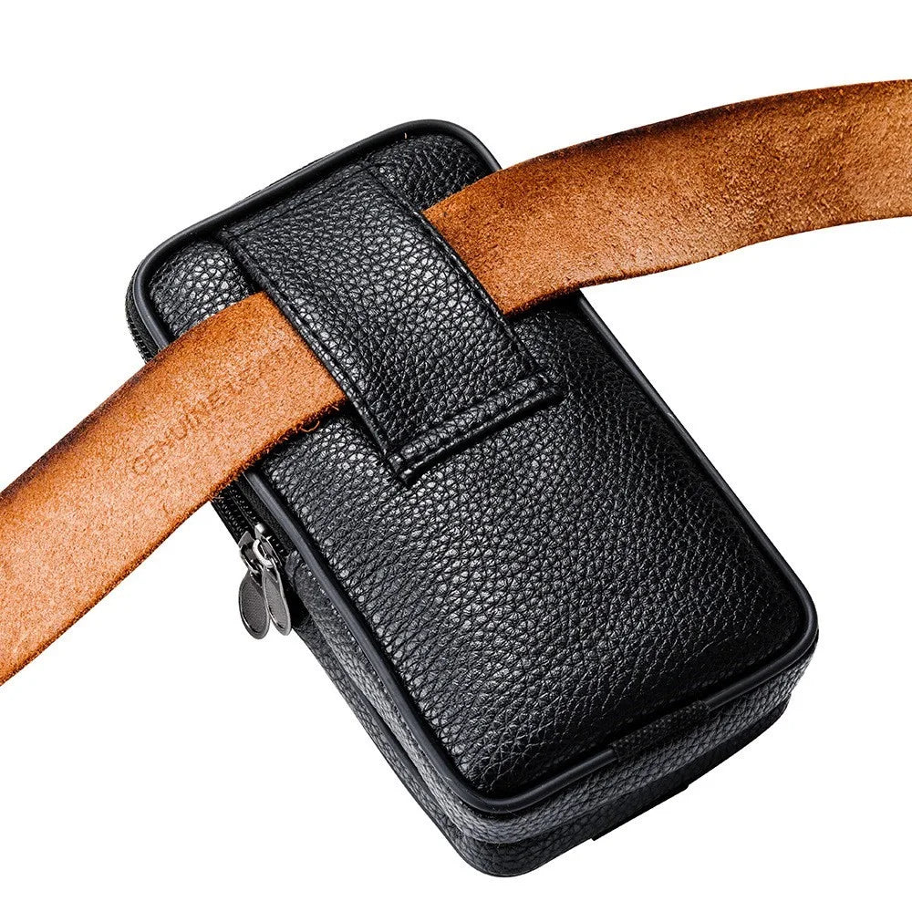 Multifunction Belt Phone Bag for Men PU Leather Waist Phone Case Cell Phone Bag with Outer Zippered Pouch (Vertical Version) - 5