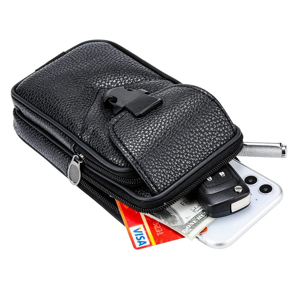 Multifunction Belt Phone Bag for Men PU Leather Waist Phone Case Cell Phone Bag with Outer Zippered Pouch (Vertical Version) - 6