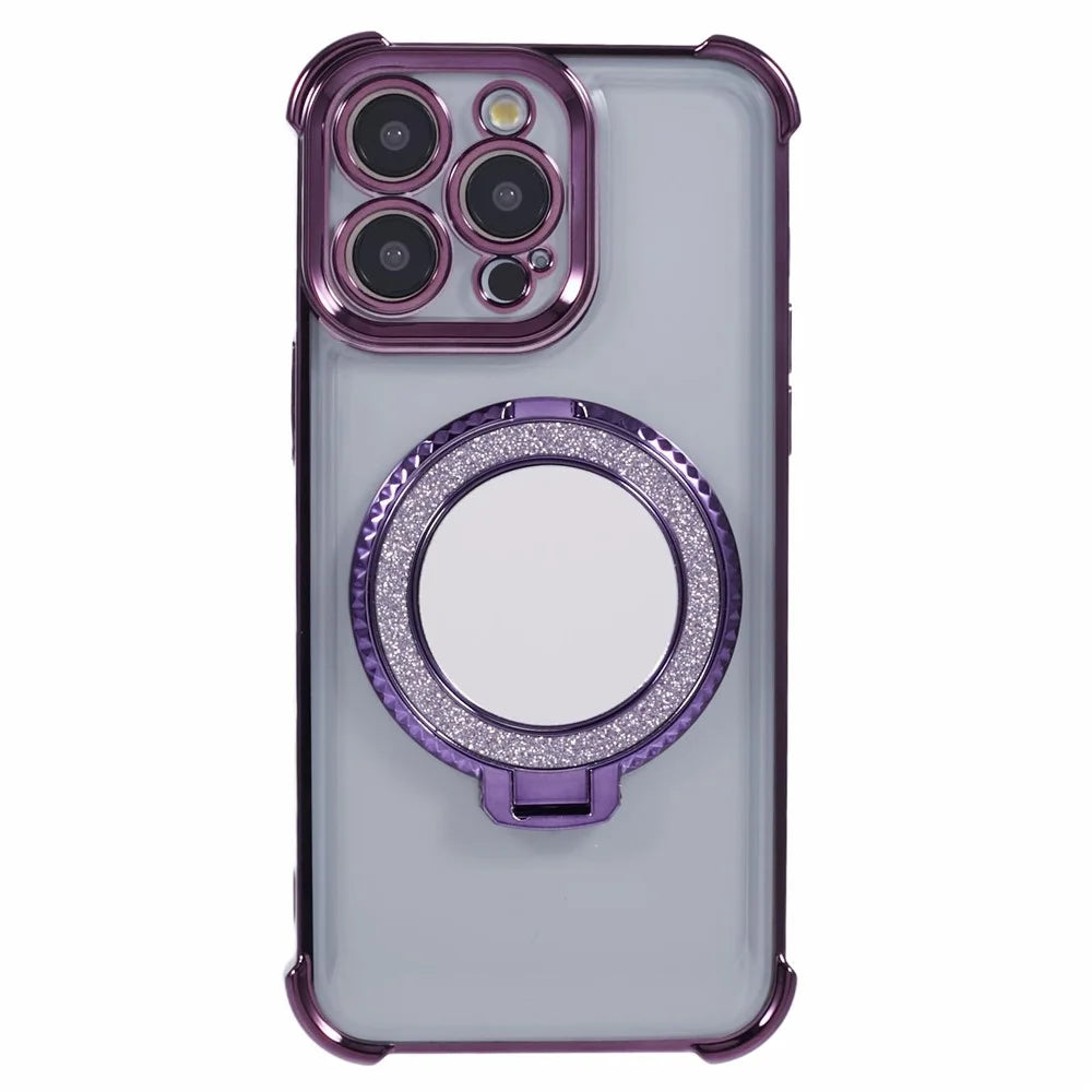 For iPhone 14 Pro Max Side Heart Pattern Case Kickstand TPU Phone Cover with Mirror - Dark Purple - 1