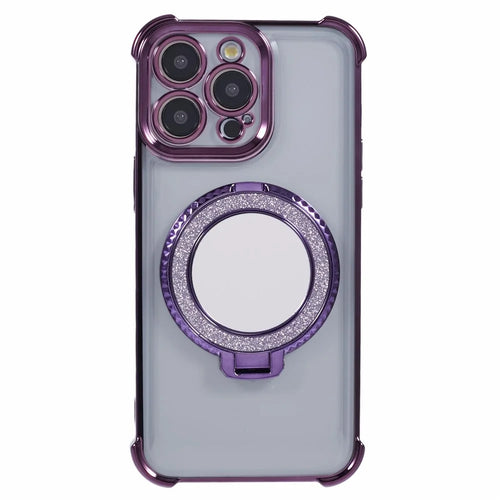 For iPhone 14 Pro Max Side Heart Pattern Case Kickstand TPU Phone Cover with Mirror - Dark Purple - 1