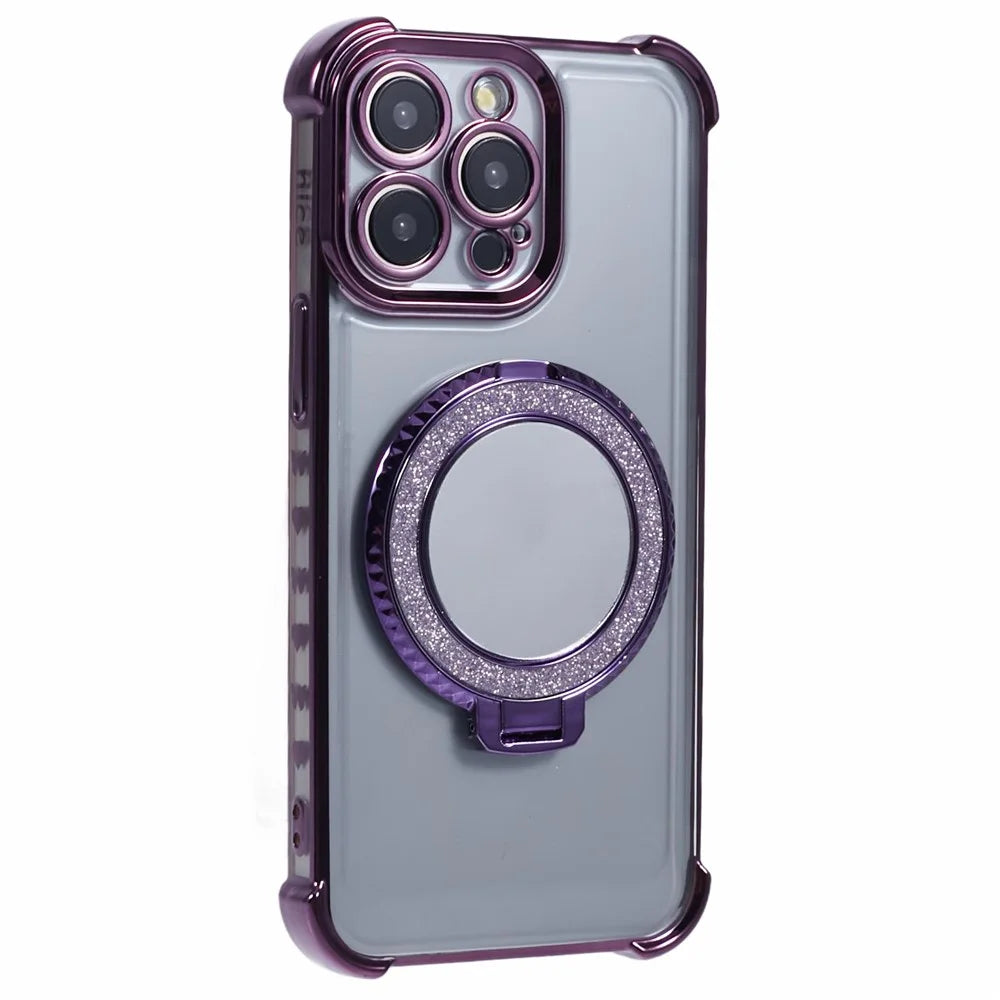 For iPhone 14 Pro Max Side Heart Pattern Case Kickstand TPU Phone Cover with Mirror - Dark Purple - 3