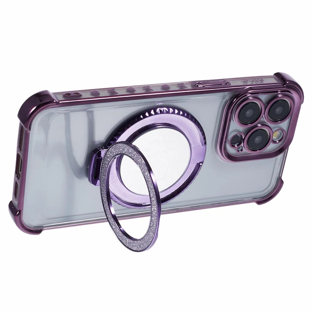 For iPhone 14 Pro Max Side Heart Pattern Case Kickstand TPU Phone Cover with Mirror - Dark Purple - 4