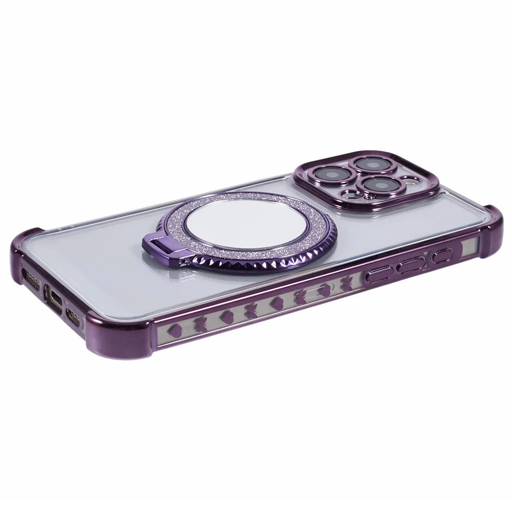 For iPhone 14 Pro Max Side Heart Pattern Case Kickstand TPU Phone Cover with Mirror - Dark Purple - 5