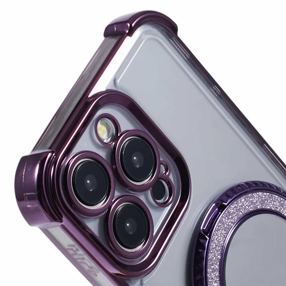 For iPhone 14 Pro Max Side Heart Pattern Case Kickstand TPU Phone Cover with Mirror - Dark Purple - 6