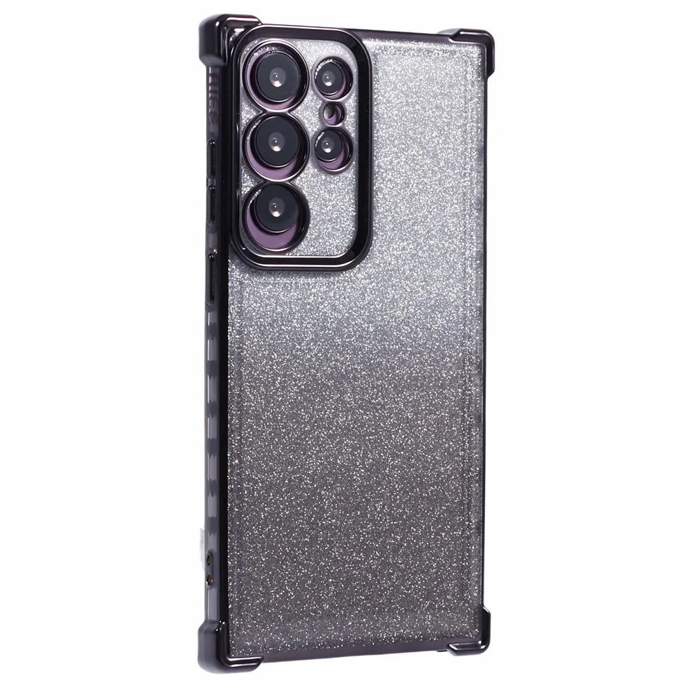 For Samsung Galaxy S22 Ultra 5G Case TPU Glitter Gradien Phone Cover Love Heart Pattern Frame - Black - 1