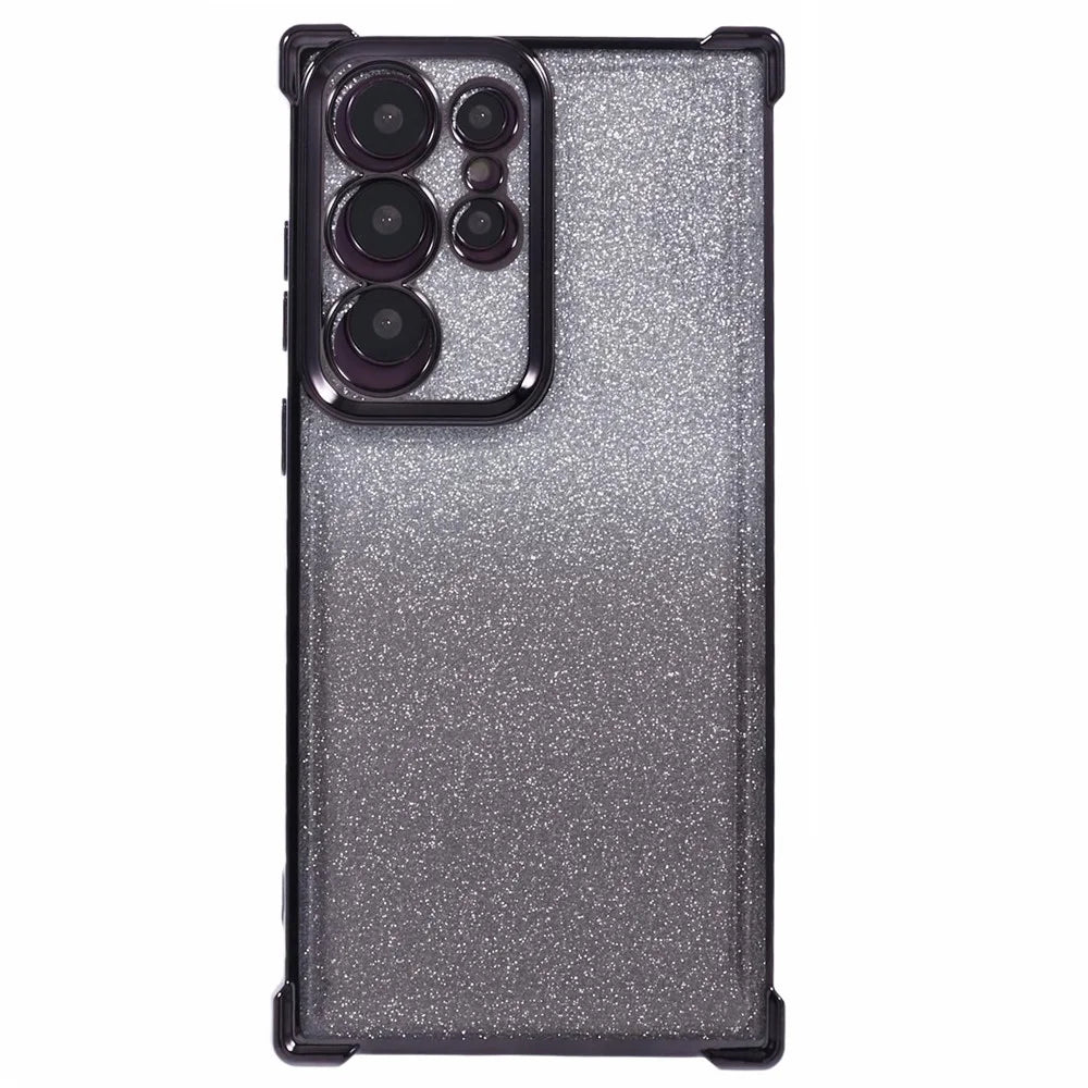 For Samsung Galaxy S22 Ultra 5G Case TPU Glitter Gradien Phone Cover Love Heart Pattern Frame - Black - 2