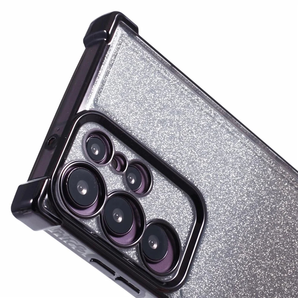 For Samsung Galaxy S22 Ultra 5G Case TPU Glitter Gradien Phone Cover Love Heart Pattern Frame - Black - 6