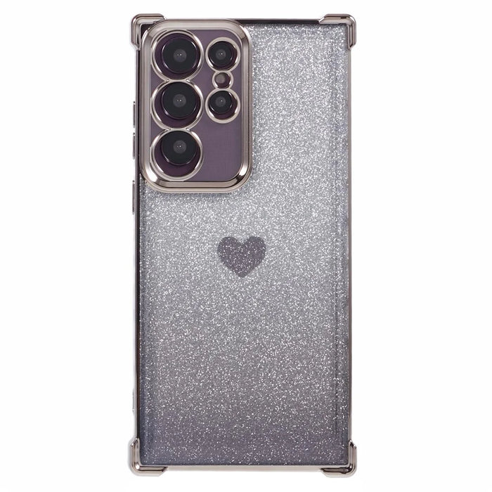 For Samsung Galaxy S22 Ultra 5G Heart Pattern Phone Case TPU Glittery Powder Cellphone Cover - Grey - 2