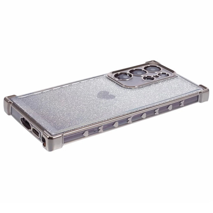 For Samsung Galaxy S22 Ultra 5G Heart Pattern Phone Case TPU Glittery Powder Cellphone Cover - Grey - 5