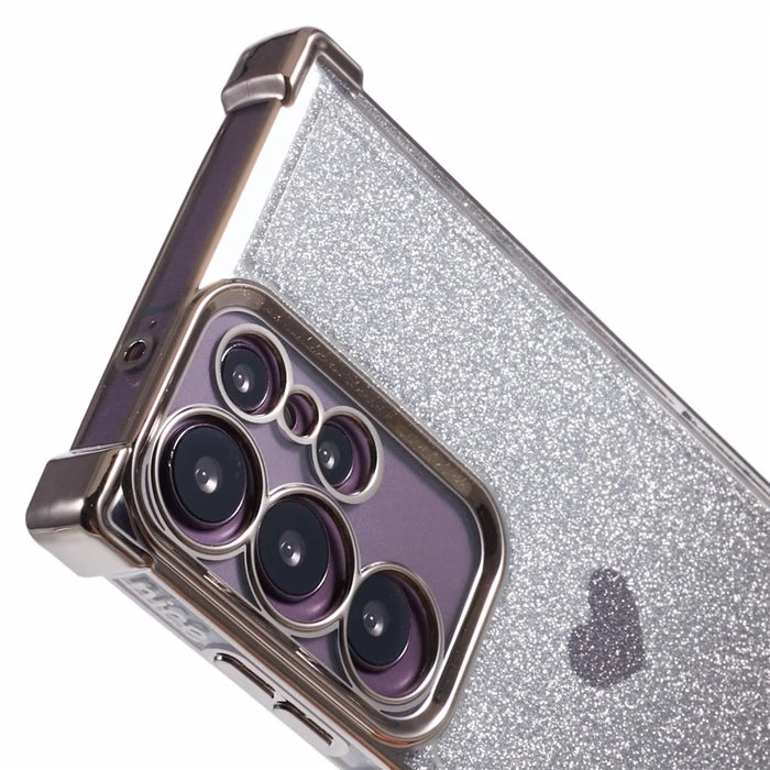 For Samsung Galaxy S22 Ultra 5G Heart Pattern Phone Case TPU Glittery Powder Cellphone Cover - Grey - 6