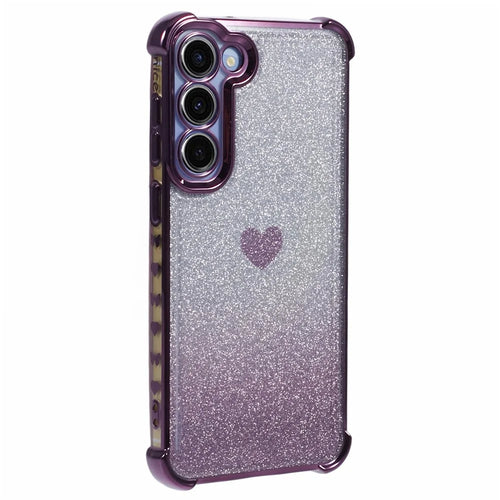 For Samsung Galaxy S23 Heart Pattern Drop Protection Phone Case TPU Glittery Powder Phone Cover - Dark Purple - 1