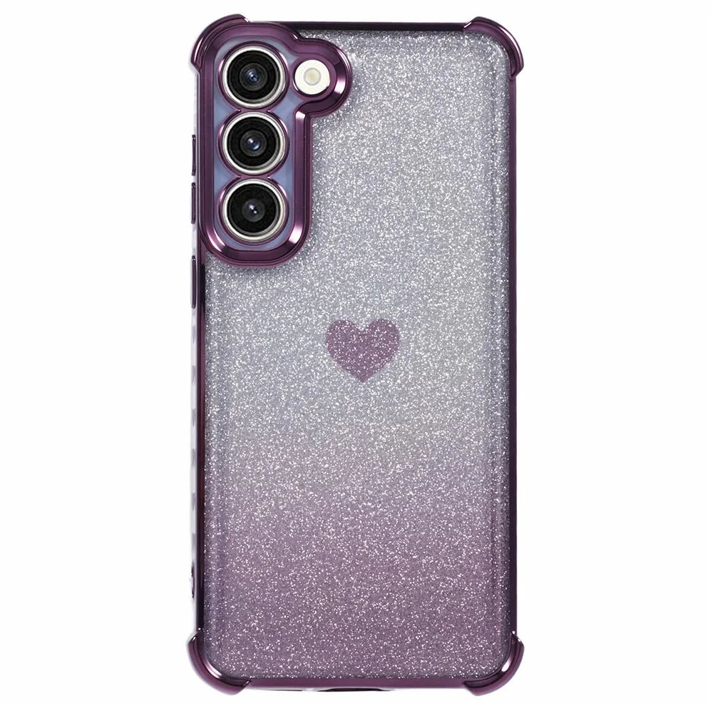 For Samsung Galaxy S23 Heart Pattern Drop Protection Phone Case TPU Glittery Powder Phone Cover - Dark Purple - 2
