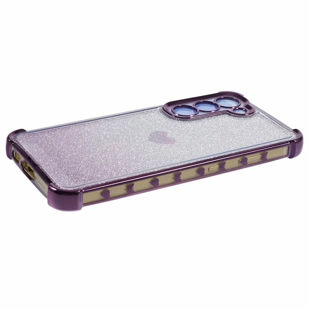 For Samsung Galaxy S23 Heart Pattern Drop Protection Phone Case TPU Glittery Powder Phone Cover - Dark Purple - 5