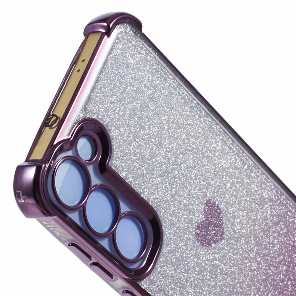 For Samsung Galaxy S23 Heart Pattern Drop Protection Phone Case TPU Glittery Powder Phone Cover - Dark Purple - 6