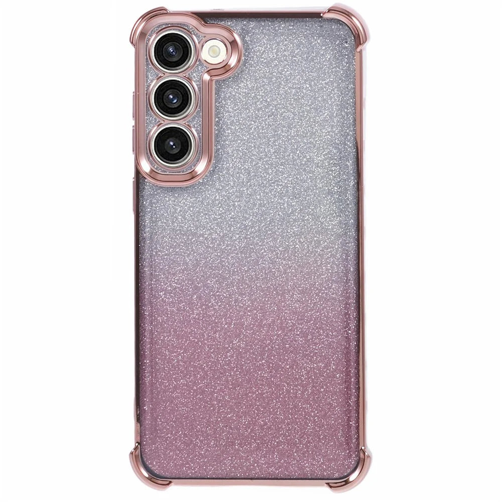 For Samsung Galaxy S23 Case TPU Glitter Gradient Phone Cover Love Heart Pattern Frame - Pink - 2