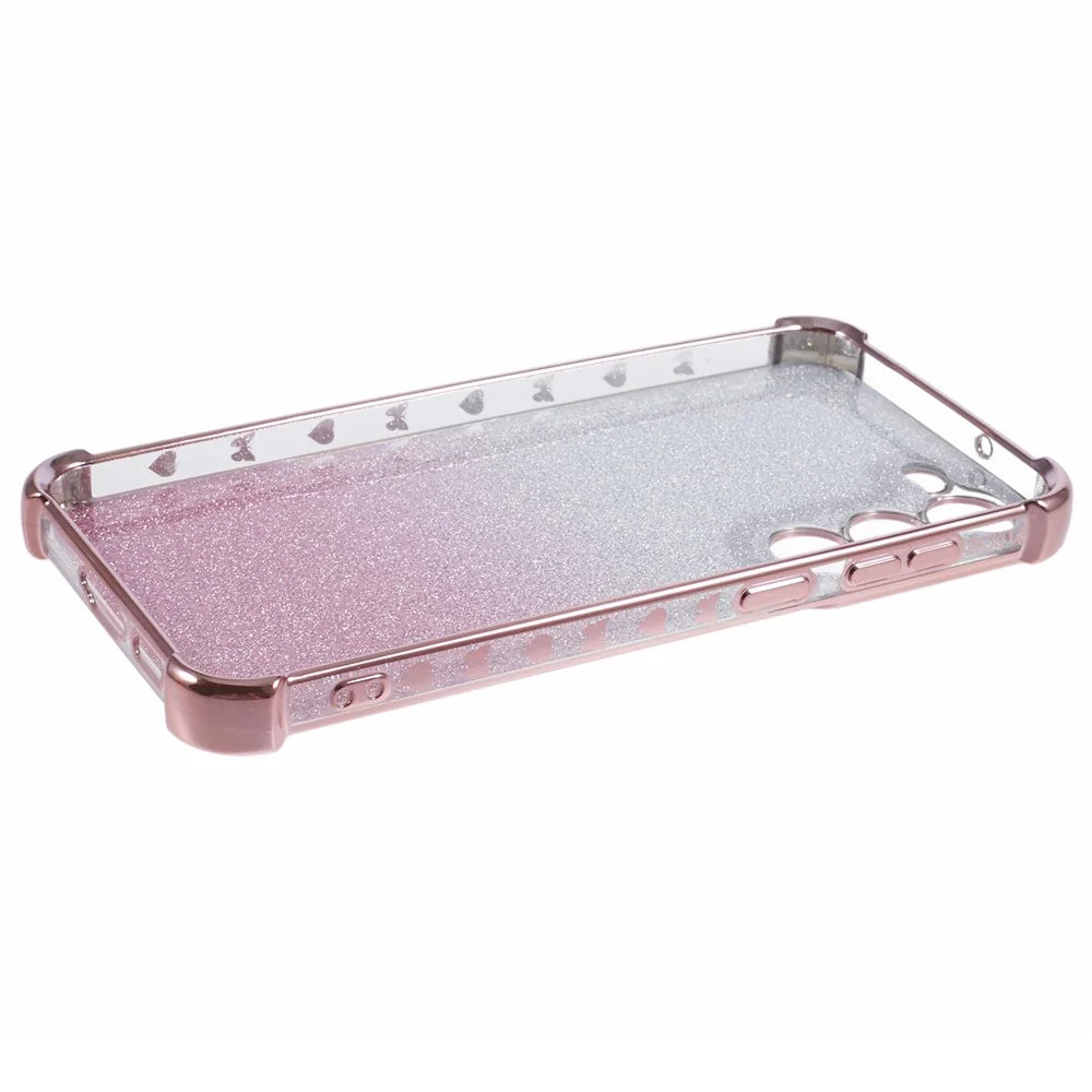 For Samsung Galaxy S23 Case TPU Glitter Gradient Phone Cover Love Heart Pattern Frame - Pink - 4
