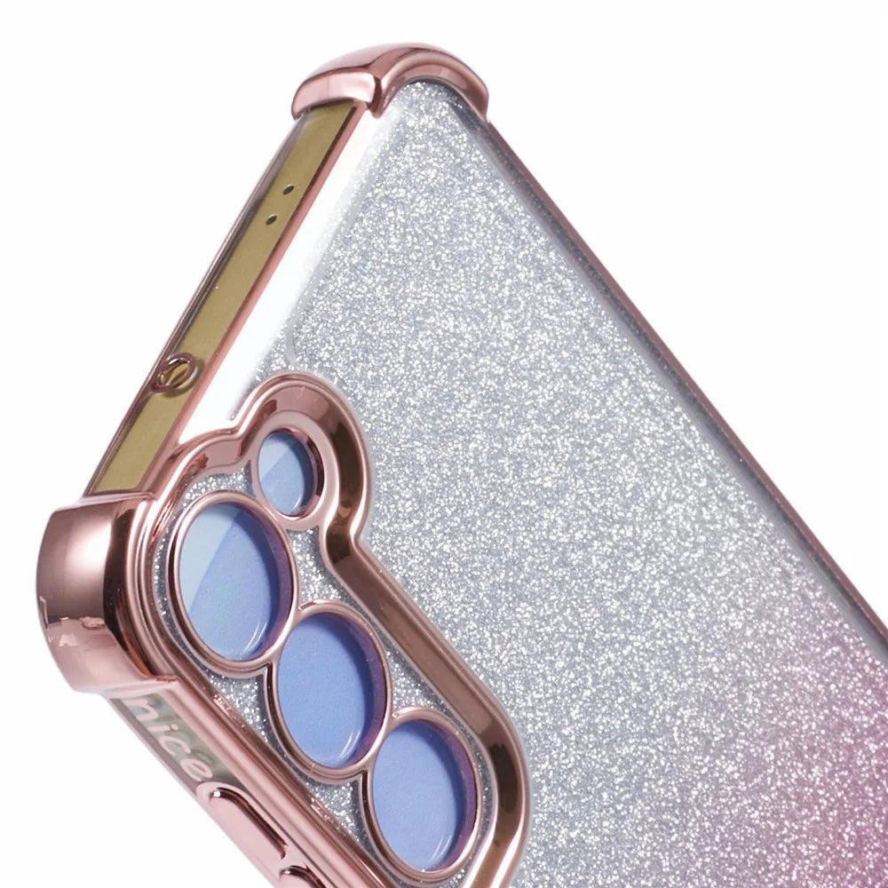 For Samsung Galaxy S23 Case TPU Glitter Gradient Phone Cover Love Heart Pattern Frame - Pink - 6