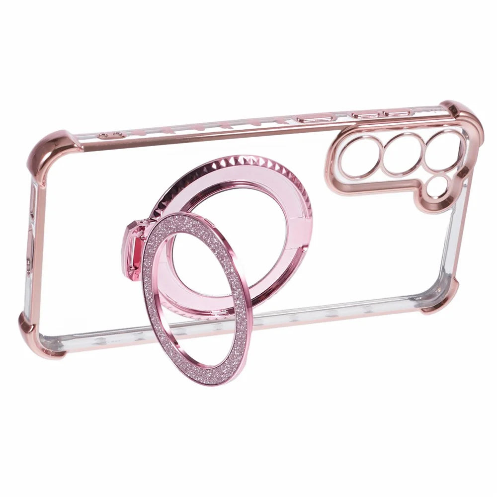 For Samsung Galaxy S23 Case Mirror Kickstand TPU Phone Cover Side Heart Pattern - Pink - 4