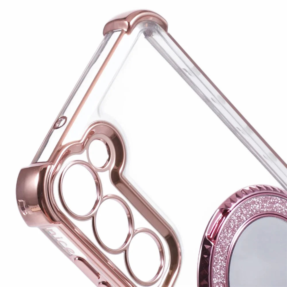 For Samsung Galaxy S23 Case Mirror Kickstand TPU Phone Cover Side Heart Pattern - Pink - 7
