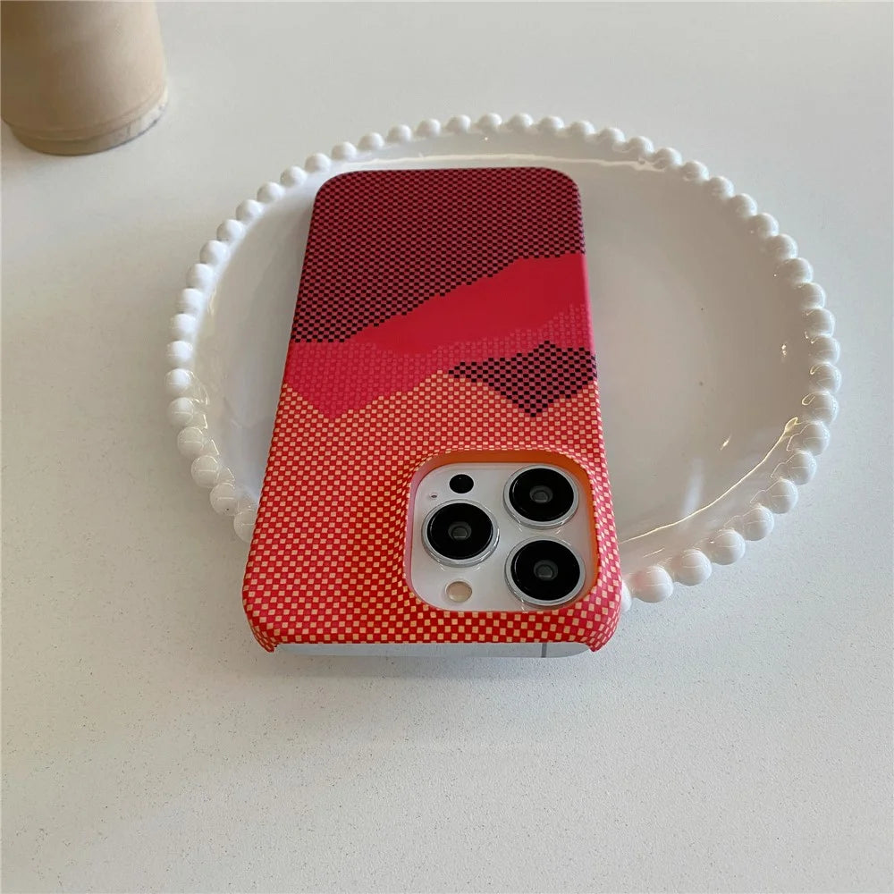 For iPhone 14 Pro Case Water Transfer Printing Anti-Scratch PC Phone Cover - Orange Mountain - 4