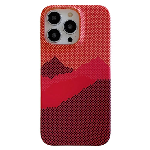 For iPhone 15 Pro Case Water Transfer Printing Luminous Hard PC Phone Cover - Orange Mountain - 1