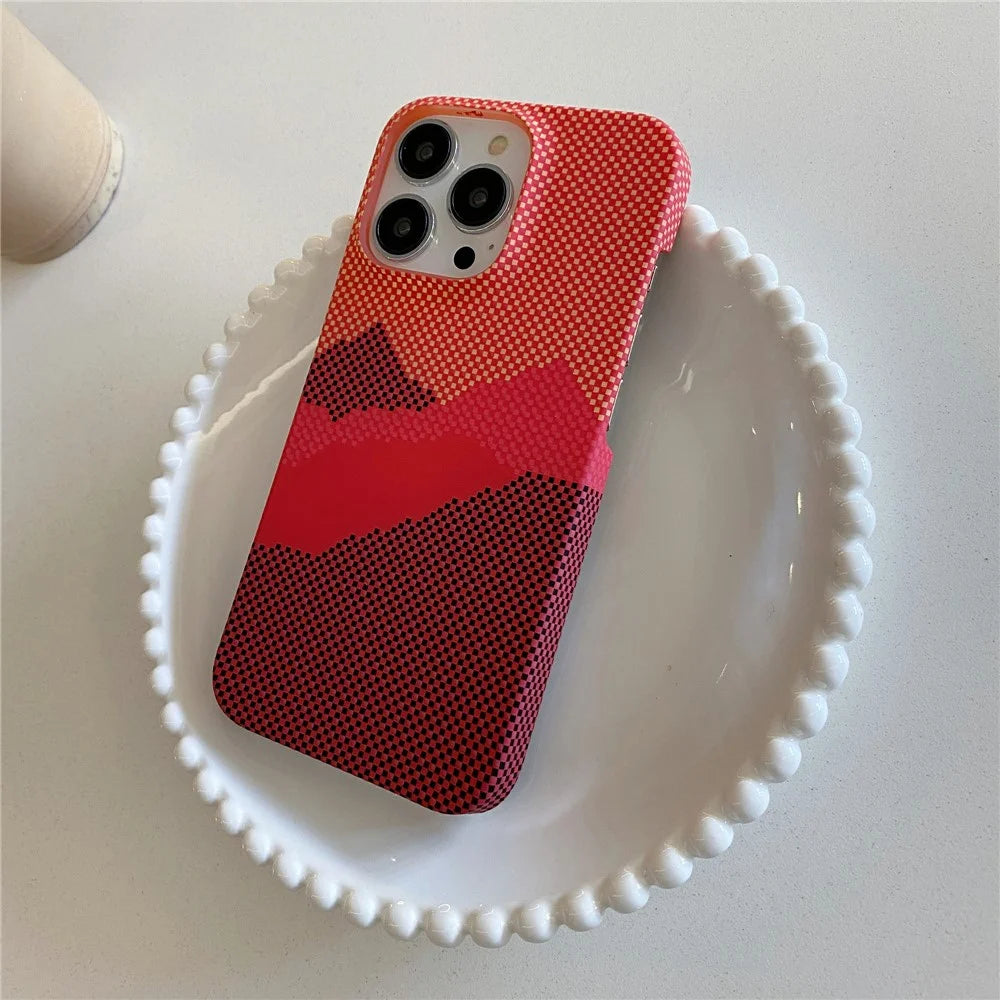 For iPhone 14 Pro Max Case Water Transfer Printing Anti-Fall Luminous PC Phone Cover - Orange Mountain - 2