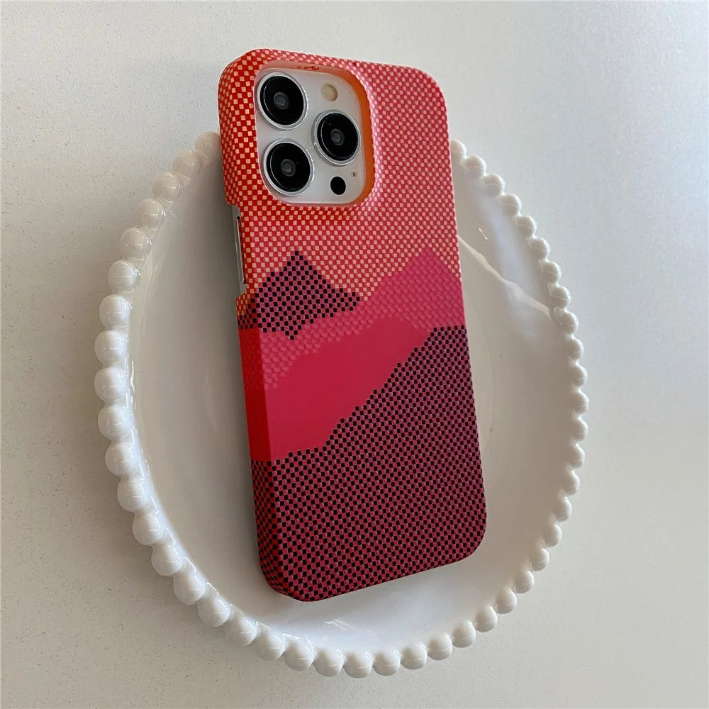 For iPhone 14 Pro Max Case Water Transfer Printing Anti-Fall Luminous PC Phone Cover - Orange Mountain - 5