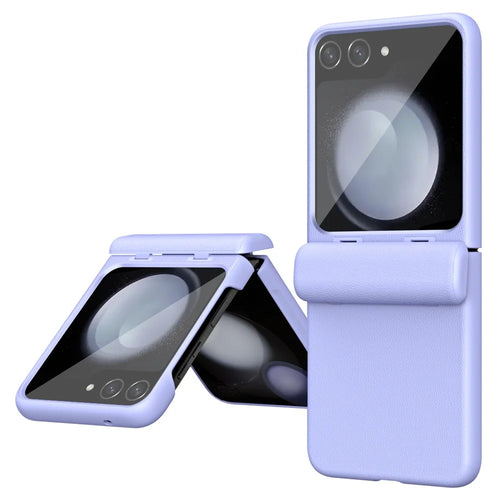 For Samsung Galaxy Z Flip7 FE 5G / Z Flip6 5G / Z Flip5 5G Case Textured Leather + PC Hinge Protection Phone Cover - Purple - 1